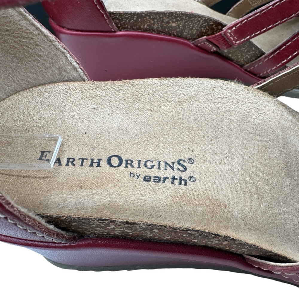 Earth Origins Kingsley Red Leather Boho Comfort Wedge Ankle Strap Sandals 8.5 - Picture 15 of 16